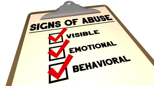 Signs Of Abuse Checklist Visible Emotional Behavioral Words 3d Animation