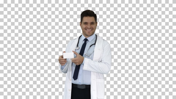Doctor presenting vitamins and talking about them to camera