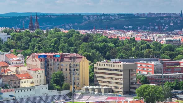 Panoramic View of Prague Timelapse From the Top of the Vitkov Memorial Czech Republic