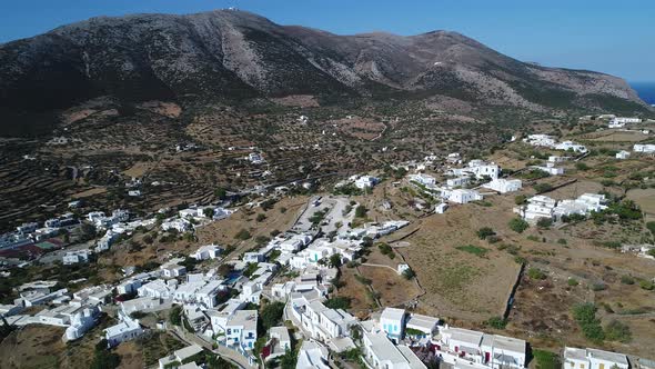 Village of Apollonia on Sifnos Island in the Cyclades in Greece from the sky