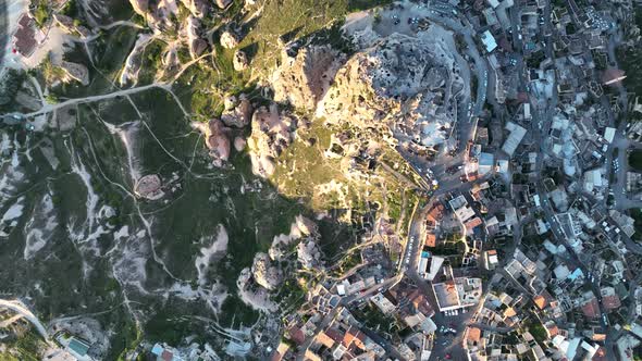 Awesome aerial view of Uchisar 4 K Turkey Cappadocia