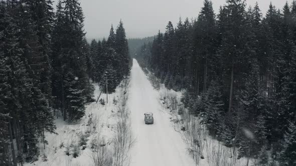 Aerial Winter Landscape with Mountain Road