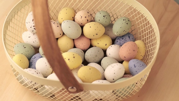 Easter colorful quail eggs rotating 