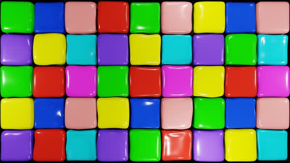 Multi colored soft cubes randomly moving pattern. Jelly cubes warping. Abstract Boxes 3d render