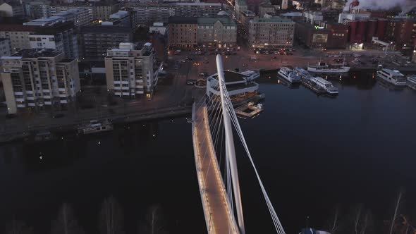 Revealing aerial view of cityscape of Tampere, Finland.