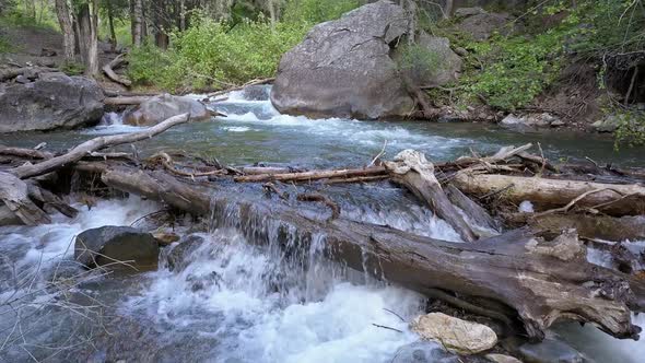 Aerial view flying low over the American Fork River