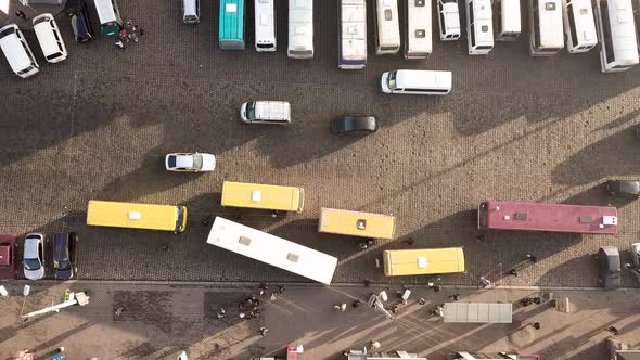 Aerial Footage of Many Cars and Buses Moving on a Busy City Street