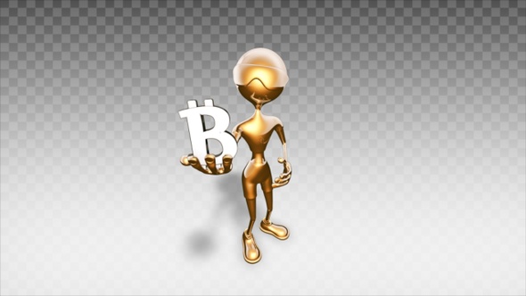 Gold 3D Man - Cartoon Show Bitcoin Symbol