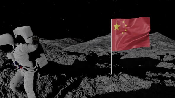 Astronaut Planting China Flag on the Moon