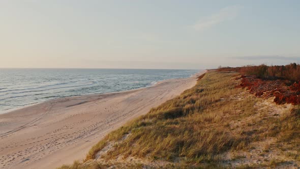 Panoramic View of a Deserted Beach Washed By Sea Waves