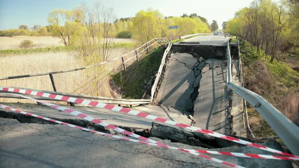 View of the Destroyed Road Bridge As Consequences a Natural Disaster