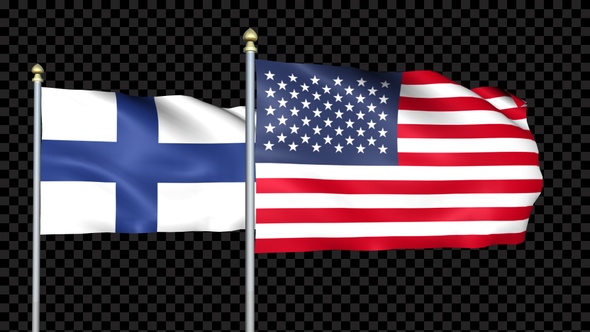 Finland And United States Two Countries Flags Waving