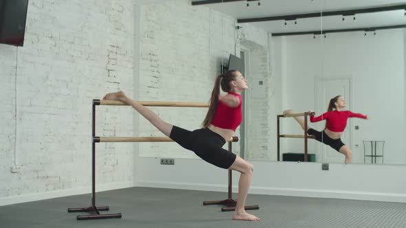Sporty Female Doing Barre Workout in Fitness Studio