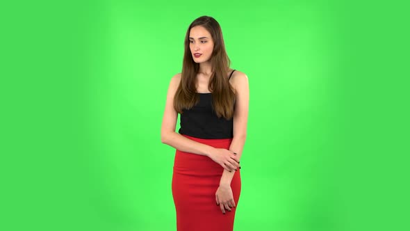 Woman Looking Around with Anticipation, Then Upset. Green Screen