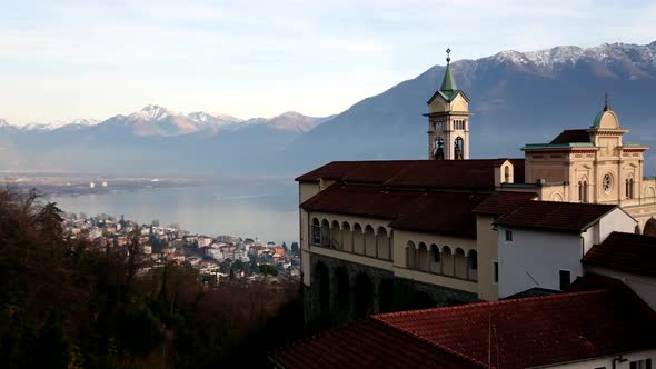 Madonna del Sasso Sanctuary above Locarno on the lake Maggiore and close to Swiss Alps in Ticino the