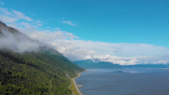 4K Drone Video of Mountains and Shoreline of Turnagain Arm Near Whittier, Alaska in Summer