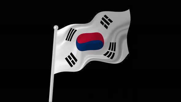 South Korea Flag Flying Animated Black Background