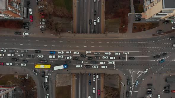 Aerial Timelapse of the Cars Passing By on a Highway and a Bridge