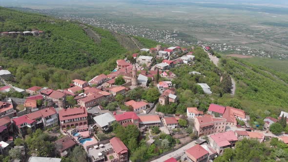 Aerial view of beautiful city of love Sighnaghi. Georgia 2019 spring