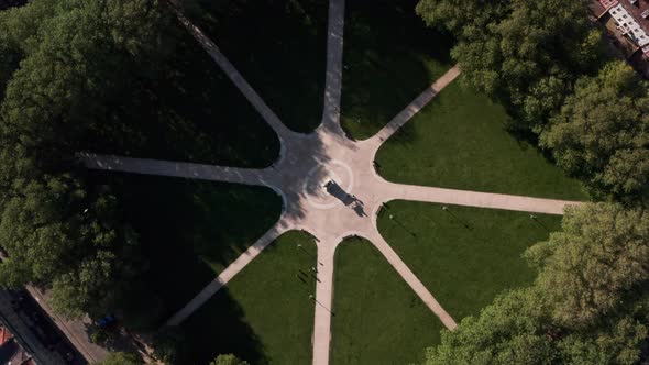 Rotating top down drone shot of Queen square Bristol