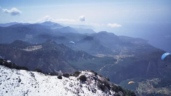 Drone view on world famous paragliding spot in Oludeniz, Fethiye, Turkey