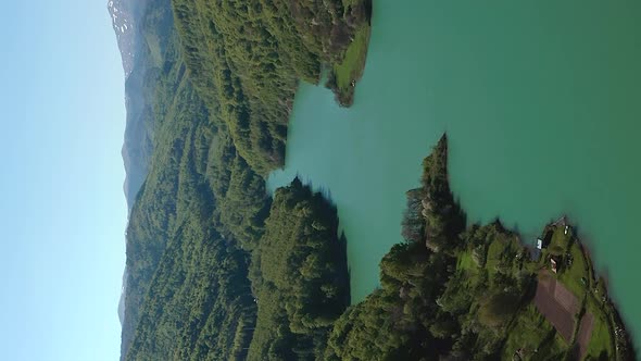 Maneciu Dam In Romania - Vertical Video for Social Media Stories - aerial shot