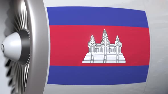 Flag of Cambodia on Airplane Tourbine