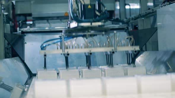 Machine is Producing Plastic Package and a Worker is Controlling It