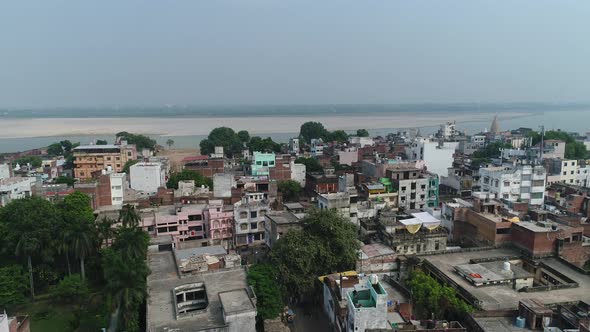 City of Varanasi (Benares) in Uttar Pradesh in India seen from the sky