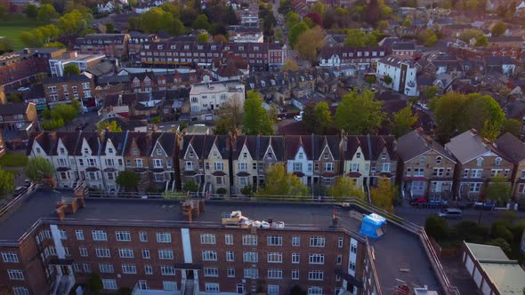 Rows of Houses in a Suburban English Town at Sunset