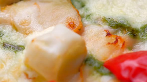 Closeup of Freshly Baked Pizza in Restaurant.