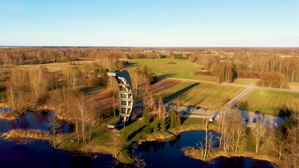 Modern Construction Observation Tower in Kirkilai  Aerial Dron Shot