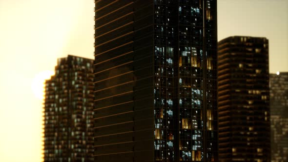 Sunset Aerial Shot of Skyscrapers of Business Centre alt