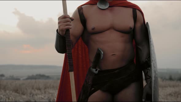 Shirtless Spartan Posing in Armourin Field.