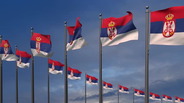 The Serbia Flags Waving In The Wind  4K