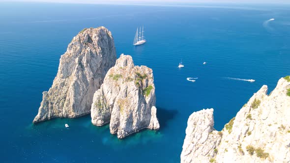 Overhead Aerial View of Faraglioni From a Drone Capri