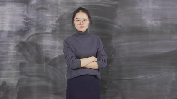 Portrait of Asian Beautiful Woman in Classroom