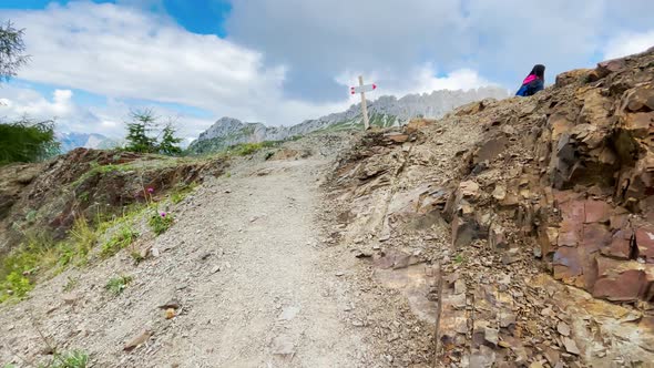 Mountain Trail in Summer Season Revealing Landscape of Italian Alps