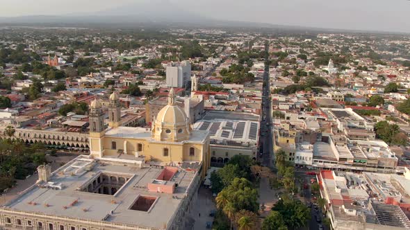 View Of Colima Cathedral In The Center Of The City Of Colima In Mexico - aerial drone shot