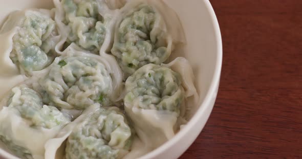 Chinese shrimp dumpling soup in bowl