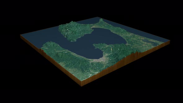 Mutsu Bay terrain map 3D render 360 degrees loop animation