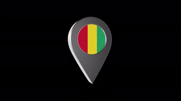3d Animation Map Navigation Pointer With Guinea Flag With Alpha Channel  - 4K