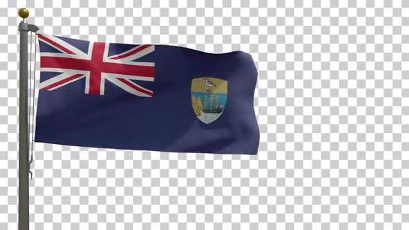 Saint Helena Flag (UK) on Flagpole with Alpha Channel - 4K