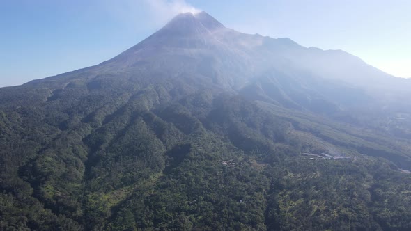 Scenic Aerial View of Mount Merapi in the Morning in Yogyakarta