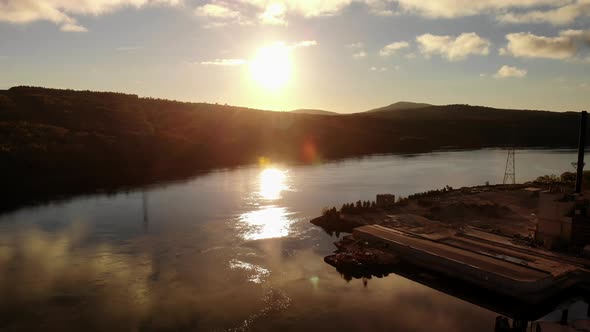 Panoramic aerial view of the sunset in Penobscot River Maine United States of America