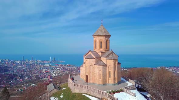 church in Georgia on mountain in Batumi. Sameba Temple. high in mountains