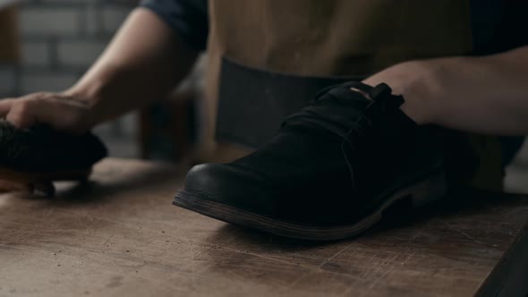 Shoemaker Makes Leather Shoes for Men Sole of Shoe Handmade Craft DIY Process Craftsman Making Boots