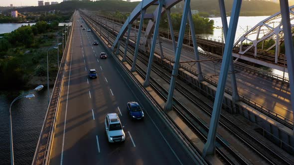 Highway Bridge Road with Car Traffic in the Evening