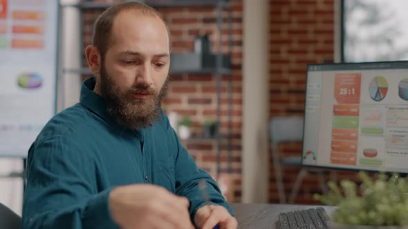 Close Up of Business Man Typing on Computer Keyboard