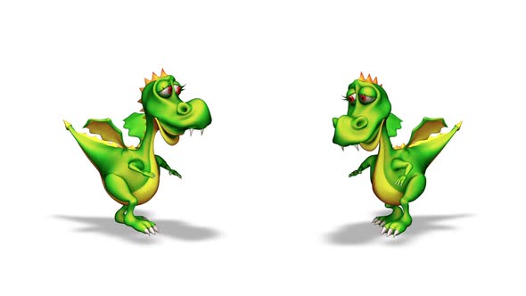 Two Dracons - Looped Dance on White Background